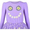 Sunny Fashion Girls Dress Daisy Embroidered Long Sleeve Purple Party Dress Smile(Purple Sunflower)