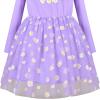 Sunny Fashion Girls Dress Daisy Embroidered Long Sleeve Purple Party Dress Smile(Purple Sunflower)