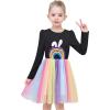 Sunny Fashion Girls Dress Daisy Embroidered Long Sleeve Purple Party Dress Smile(Rainbow Bunny)