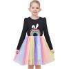 Sunny Fashion Girls Dress Daisy Embroidered Long Sleeve Purple Party Dress Smile(Rainbow Bunny)