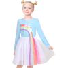 Sunny Fashion Girls Dress Daisy Embroidered Long Sleeve Purple Party Dress Smile(Rainbow Sky Blue)