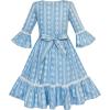 Sunny Fashion Girls Dress Denim Blue Bell Sleeve Ruffled Skirt Easter Dress