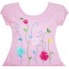Sunny Fashion Girls Dress Embroidered Leaves Flower O-Neck Cotton Pink