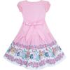 Sunny Fashion Girls Dress Embroidered Leaves Flower O-Neck Cotton Pink