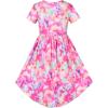 Sunny Fashion Girls Dress High-Low Fairy Hem Tie-dye Style Casual Short Sleeve(Colorful Pink)