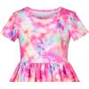Sunny Fashion Girls Dress High-Low Fairy Hem Tie-dye Style Casual Short Sleeve(Colorful Pink)