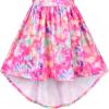 Sunny Fashion Girls Dress High-Low Fairy Hem Tie-dye Style Casual Short Sleeve(Colorful Pink)