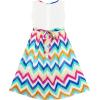 Sunny Fashion Girls Dress Lace Bodice Multicolor Wave Rainbow Striped Size 7-14