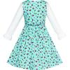 Sunny Fashion Girls Dress Pink Flower Long Sleeve Cotton Casual Dress Size 4-8(Blue)
