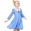 Sunny Fashion Girls Dress Pink Flower Long Sleeve Cotton Casual Dress Size 4-8(Blue Ruler Print)