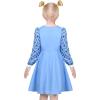 Sunny Fashion Girls Dress Pink Flower Long Sleeve Cotton Casual Dress Size 4-8(Blue Ruler Print)