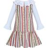 Sunny Fashion Girls Dress Pink Flower Long Sleeve Cotton Casual Dress Size 4-8(Multi-color)