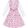 Sunny Fashion Girls Dress Pink Flower Long Sleeve Cotton Casual Dress Size 4-8(Pink)