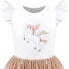Sunny Fashion Girls Dress Pink Sequin Wedding Hi-Low Tulle Skirt Tutu Flutter Sleeve(Beige Unicorn)