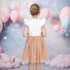 Sunny Fashion Girls Dress Pink Sequin Wedding Hi-Low Tulle Skirt Tutu Flutter Sleeve(Beige Unicorn)