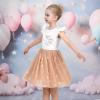 Sunny Fashion Girls Dress Pink Sequin Wedding Hi-Low Tulle Skirt Tutu Flutter Sleeve(Beige Unicorn)