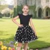 Sunny Fashion Girls Dress Pink Sequin Wedding Hi-Low Tulle Skirt Tutu Flutter Sleeve(Black Dot)