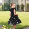 Sunny Fashion Girls Dress Pink Sequin Wedding Hi-Low Tulle Skirt Tutu Flutter Sleeve(Black Dot)