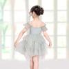 Sunny Fashion Girls Dress Pink Sequin Wedding Hi-Low Tulle Skirt Tutu Flutter Sleeve(Gray)