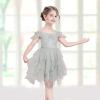 Sunny Fashion Girls Dress Pink Sequin Wedding Hi-Low Tulle Skirt Tutu Flutter Sleeve(Gray)