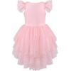 Sunny Fashion Girls Dress Pink Sequin Wedding Hi-Low Tulle Skirt Tutu Flutter Sleeve(Light Pink)