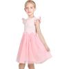 Sunny Fashion Girls Dress Pink Sequin Wedding Hi-Low Tulle Skirt Tutu Flutter Sleeve(Light Pink Striped)