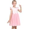 Sunny Fashion Girls Dress Pink Sequin Wedding Hi-Low Tulle Skirt Tutu Flutter Sleeve(Light Pink Striped)