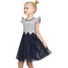 Sunny Fashion Girls Dress Pink Sequin Wedding Hi-Low Tulle Skirt Tutu Flutter Sleeve(Navy Blue Striped)