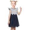 Sunny Fashion Girls Dress Pink Sequin Wedding Hi-Low Tulle Skirt Tutu Flutter Sleeve(Navy Blue Striped)