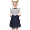 Sunny Fashion Girls Dress Pink Sequin Wedding Hi-Low Tulle Skirt Tutu Flutter Sleeve(Navy Blue Striped)
