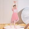 Sunny Fashion Girls Dress Pink Sequin Wedding Hi-Low Tulle Skirt Tutu Flutter Sleeve(Pink)