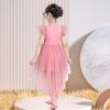 Sunny Fashion Girls Dress Pink Sequin Wedding Hi-Low Tulle Skirt Tutu Flutter Sleeve(Pink)