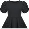 Sunny Fashion Girls Dress Pink Solid A-line Vintage Puff Sleeve Spring Summer(Black)