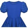 Sunny Fashion Girls Dress Pink Solid A-line Vintage Puff Sleeve Spring Summer(Blue)