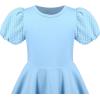 Sunny Fashion Girls Dress Pink Solid A-line Vintage Puff Sleeve Spring Summer(Light Blue)