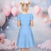 Sunny Fashion Girls Dress Pink Solid A-line Vintage Puff Sleeve Spring Summer(Light Blue)