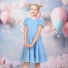 Sunny Fashion Girls Dress Pink Solid A-line Vintage Puff Sleeve Spring Summer(Light Blue)