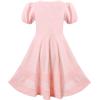 Sunny Fashion Girls Dress Pink Solid A-line Vintage Puff Sleeve Spring Summer(Pink)