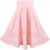 Sunny Fashion Girls Dress Pink Solid A-line Vintage Puff Sleeve Spring Summer(Pink)