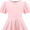 Sunny Fashion Girls Dress Pink Solid A-line Vintage Puff Sleeve Spring Summer(Pink)