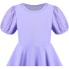 Sunny Fashion Girls Dress Pink Solid A-line Vintage Puff Sleeve Spring Summer(Purple)