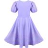 Sunny Fashion Girls Dress Pink Solid A-line Vintage Puff Sleeve Spring Summer(Purple)
