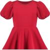Sunny Fashion Girls Dress Pink Solid A-line Vintage Puff Sleeve Spring Summer(Red)