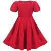 Sunny Fashion Girls Dress Pink Solid A-line Vintage Puff Sleeve Spring Summer(Red)