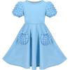 Sunny Fashion Girls Dress Pink Solid A-line Vintage Puff Sleeve Spring Summer(Sky Blue)