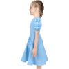 Sunny Fashion Girls Dress Pink Solid A-line Vintage Puff Sleeve Spring Summer(Sky Blue)