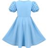 Sunny Fashion Girls Dress Pink Solid A-line Vintage Puff Sleeve Spring Summer(Sky Blue)