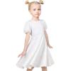 Sunny Fashion Girls Dress Pink Solid A-line Vintage Puff Sleeve Spring Summer(White)