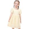 Sunny Fashion Girls Dress Pink Solid A-line Vintage Puff Sleeve Spring Summer(Yellow Ruffled)