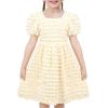 Sunny Fashion Girls Dress Pink Solid A-line Vintage Puff Sleeve Spring Summer(Yellow Ruffled)